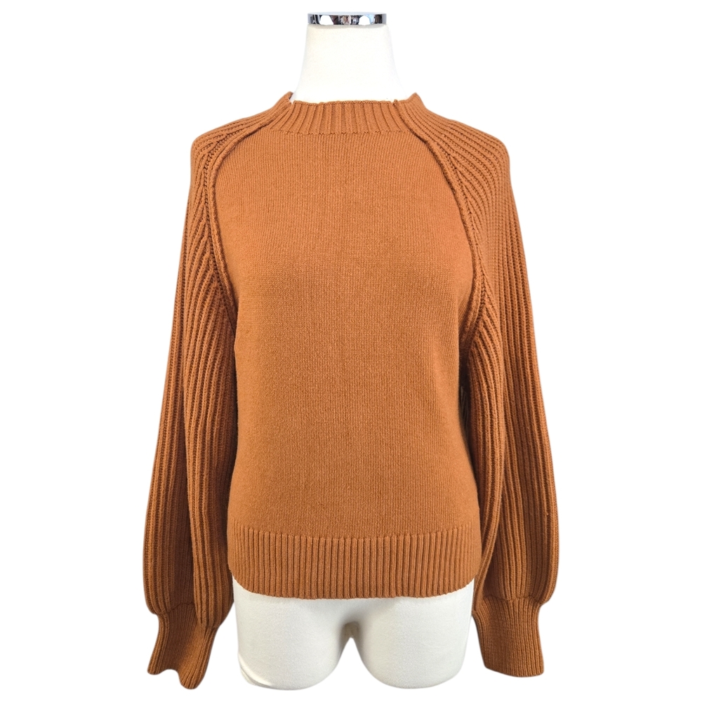 Anthropologie Maeve Sweater XL Rust Mock Neck Blouson Ribbed Sleeve Wool Blend